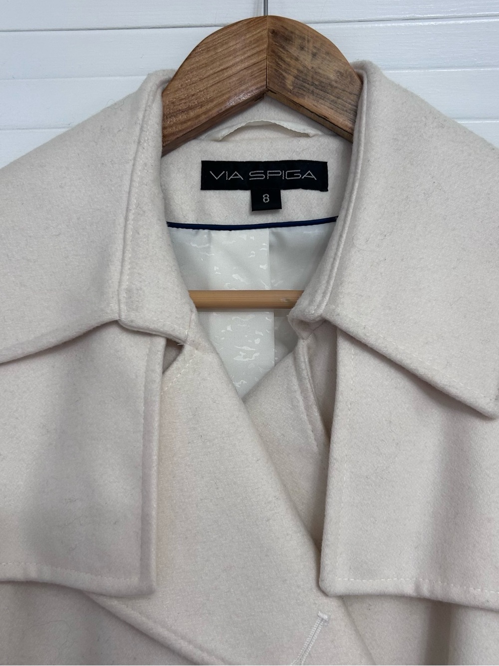 🧡MAKE OFFER🧡 Via Spiga Double Breasted Trench Wool Winter Coat Cream Ivory 8 - Picture 4 of 7